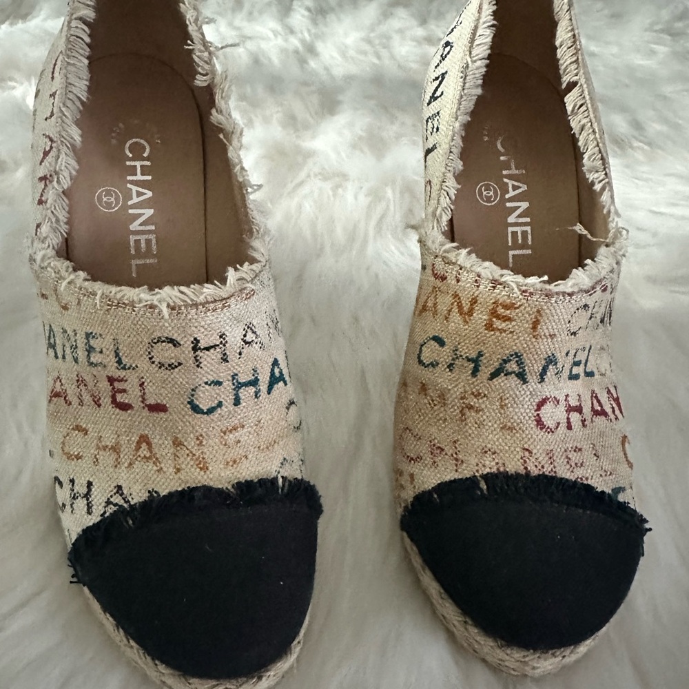 CHANEL All Over Logo Cap Toe CC Pumps Booties